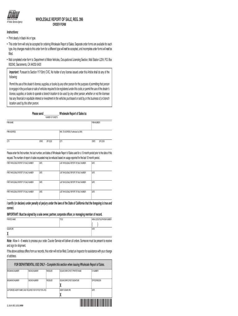 Where to Mail Reg 396  Form