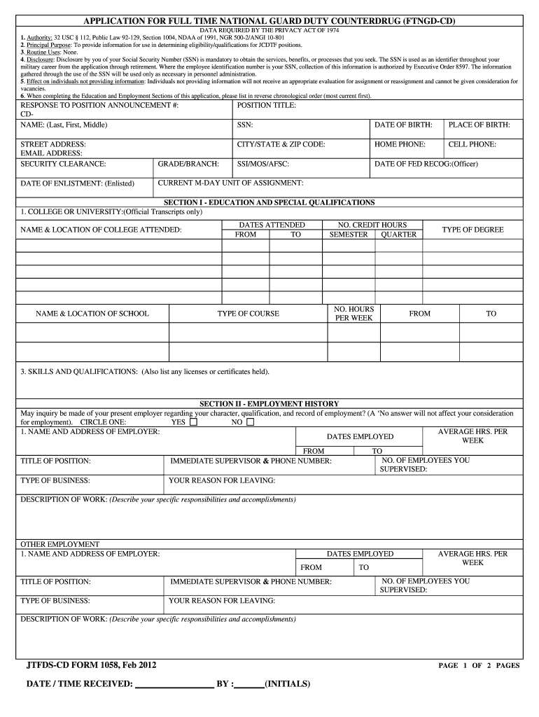 Cdft Cd Form 1058