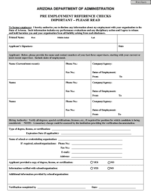 Pre Employment Reference Check Form Hr Az