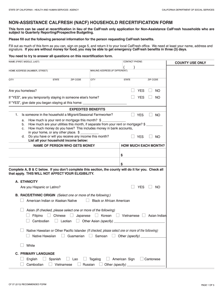 Calfresh Benefits Renewal  Form