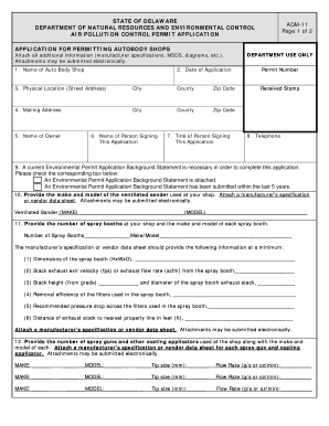  AQM 11 Auto Body Shop Application Delaware Department of Dnrec Delaware 2012-2024