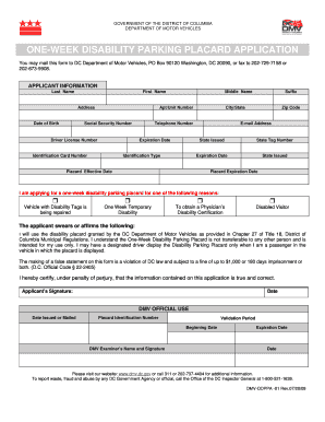 Dc Dmv Placard Application  Form