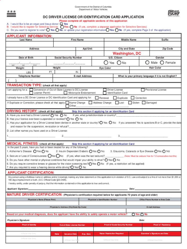 Dc License Application  Form