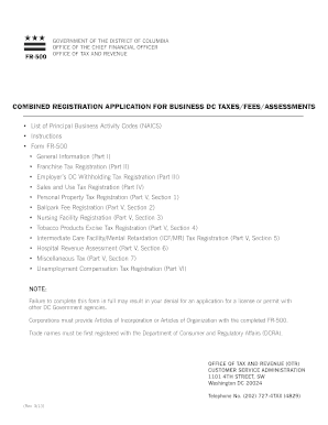 FR 500 Combined Business Tax Registration Application Otr Cfo Dc  Form