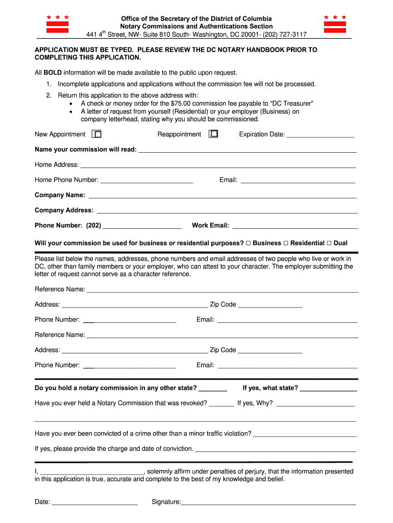Dc Notary Application  Form