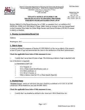  Dc Notice of Elderly or Disabled Status Form 2012