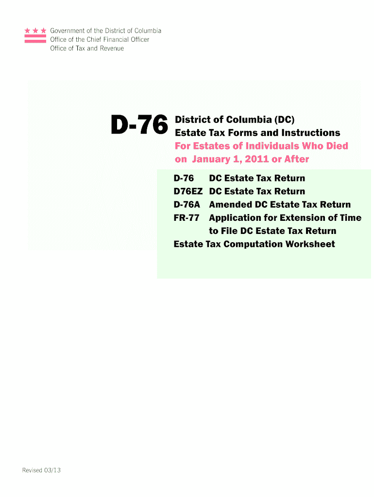  District Columbia Estate Tax  Form 2013