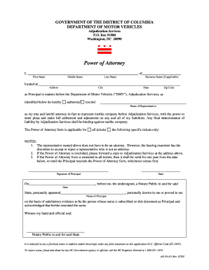 Dc Power of Attorney Dmv  Form