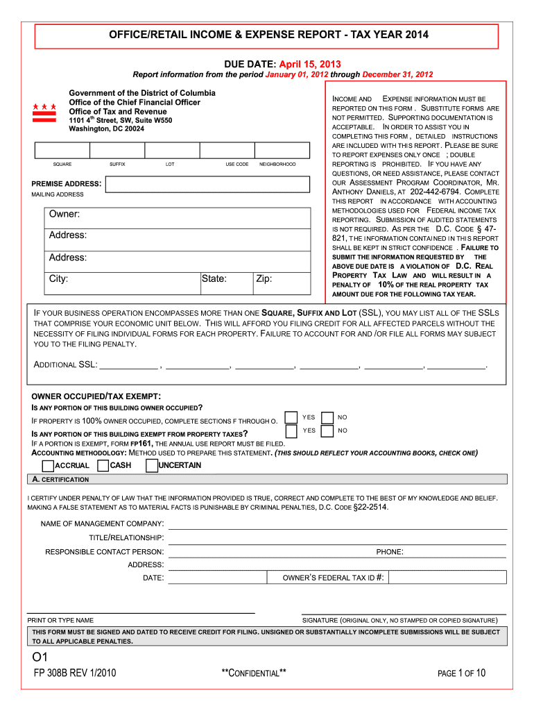 FP 308B Office and Retail Income and Expense Report Otr Cfo Dc  Form