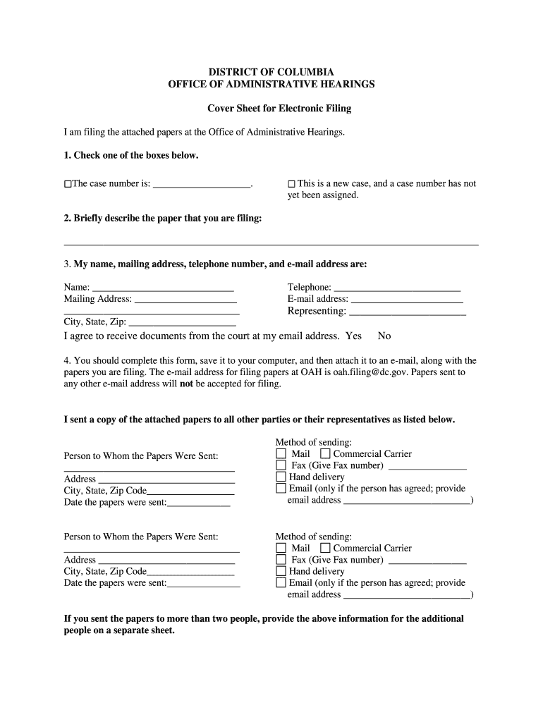 OAH Filing Documents Cover Sheet Oah Office of Administrative  Form