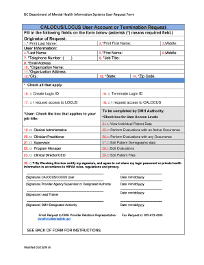 CALOCUSLOCUS User Account or Termination Request Form Dmh Dc