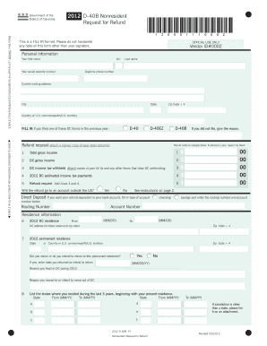 D 40B Nonresident Request for RefundFill in Office of Tax Otr Cfo Dc  Form