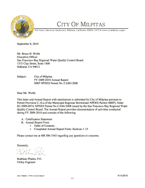 City of Milpitas FY 09 10 Annual Report DOC Swrcb Ca  Form