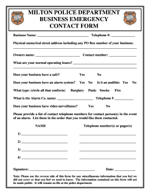 Business Emergency Contact Form PDF
