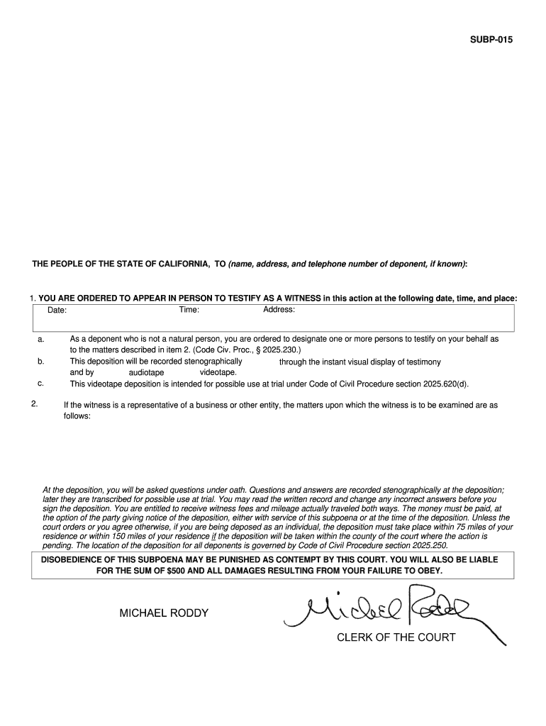 Get and Sign California Subp 015 2009-2022 Form