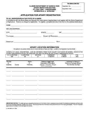 Beekeeper Registration Form Illinois Department of Agriculture