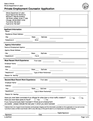 Private Employment Counselor Application State of Illinois Illinois  Form