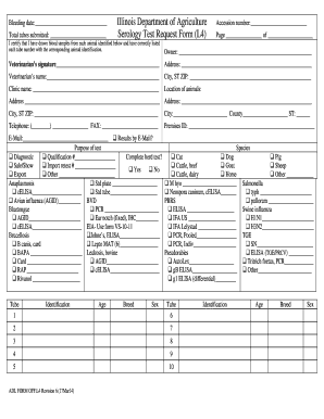 Serology Test Request Form L4 Illinois Department of Agriculture