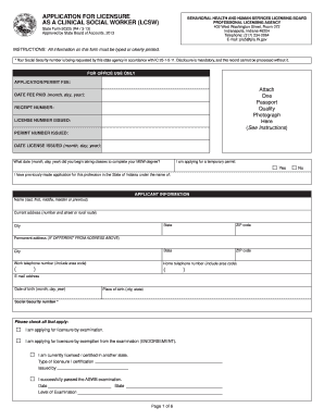 LCSW Application State of Indiana in  Form