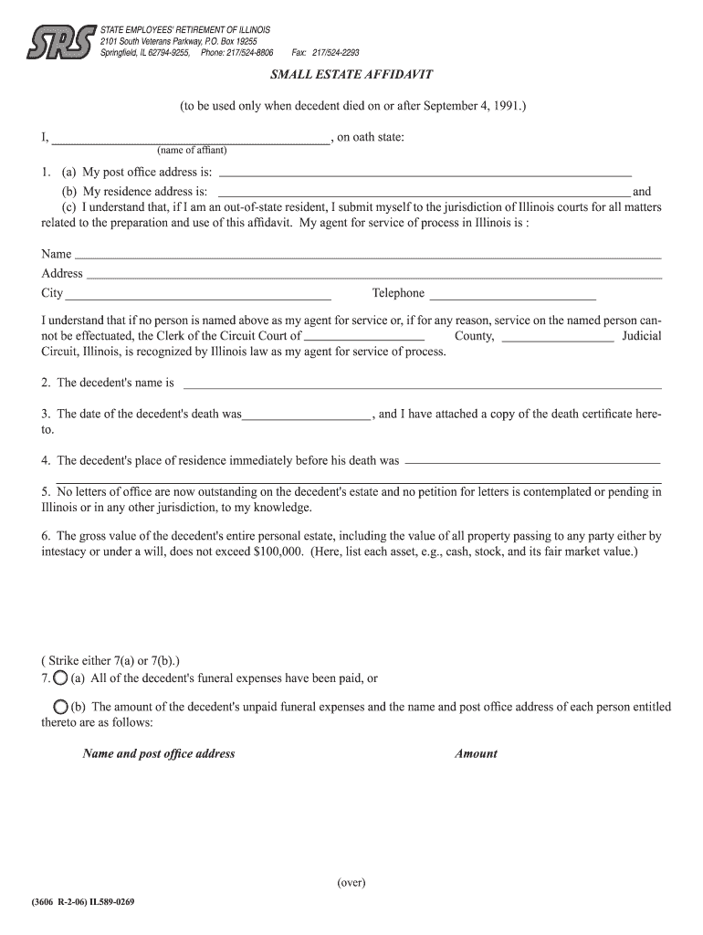 Form 3606 Small Estates Affidavit State Retirement Systems&#39; of