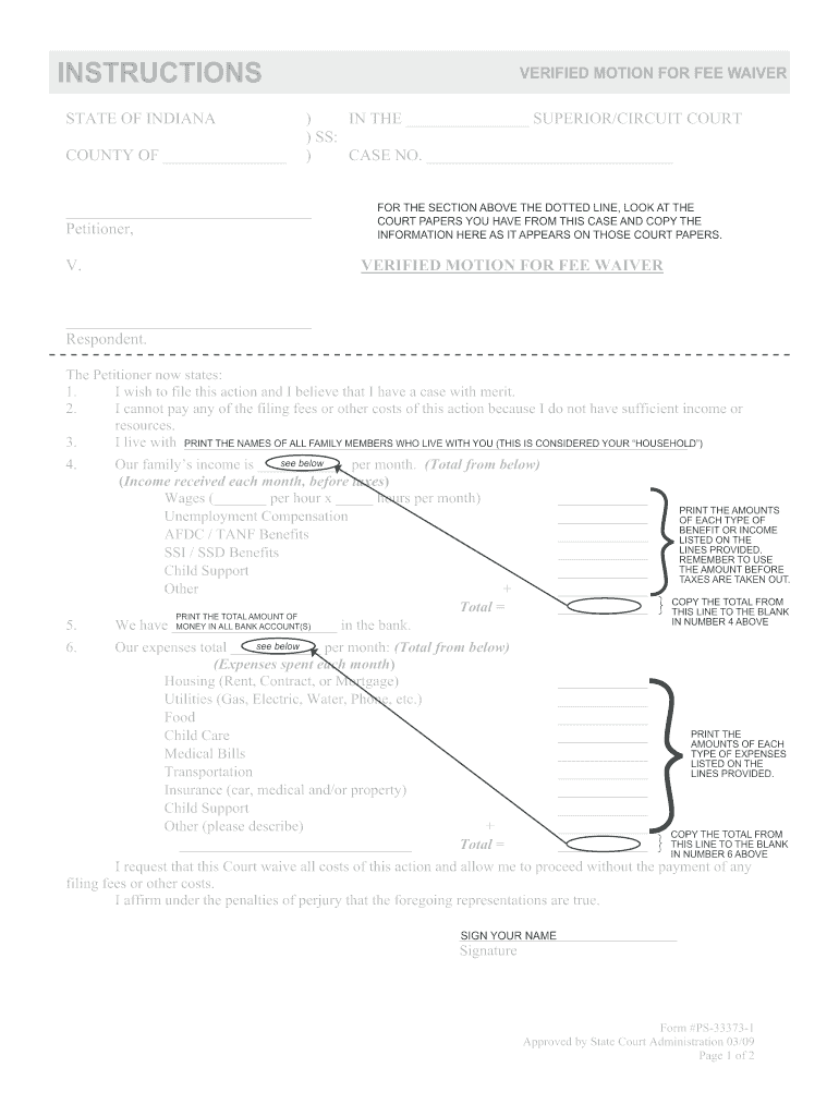 INSTRUCTIONS State of Indiana in  Form