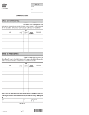 OL 107, Corporate Declaration Index Ready This Form is Used to Report Corporate Officer, LLC Member, or Association Changes Dmv 