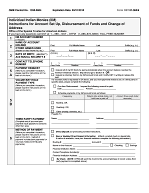 Individual Indian Monies IIM US Department of the Interior Doi  Form