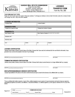 REL 300 Licensee Transfer Form Kansas Gov Kansas