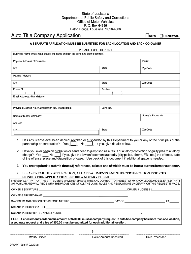 Louisiana Title Application for Recreational  Form