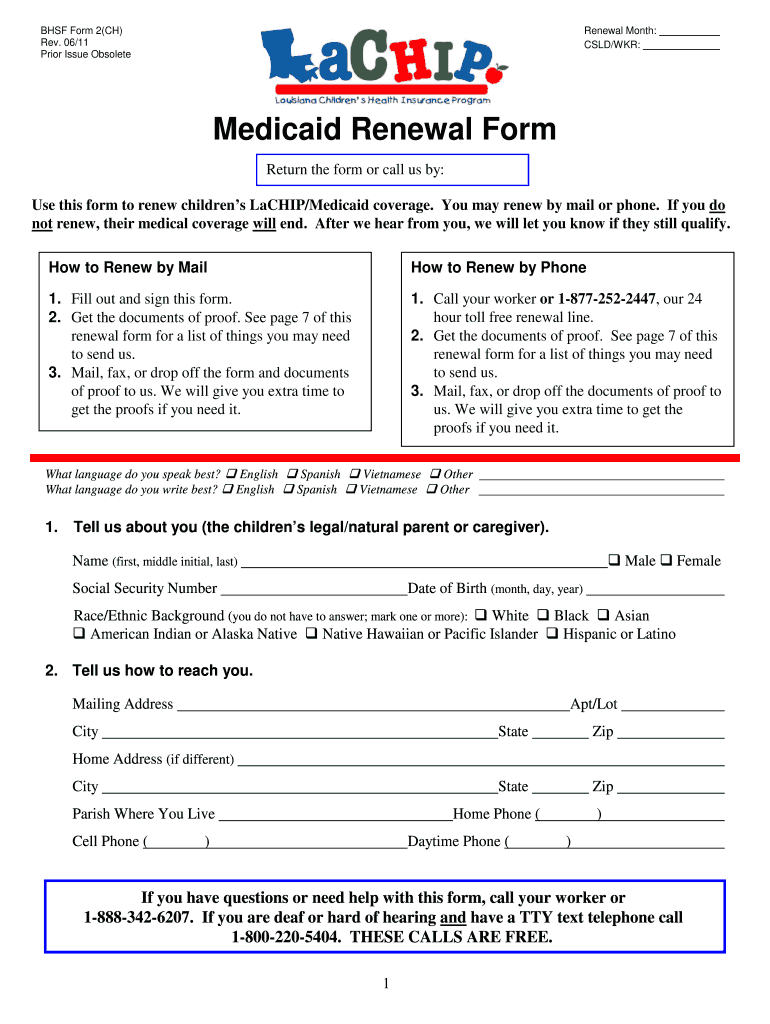 Louisiana Medicaid Lachip Renewal  Form