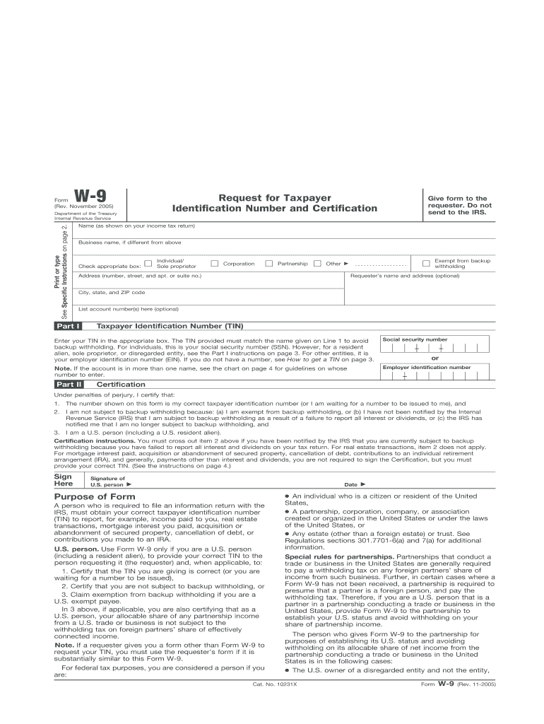 Form for W9 Fill Out and Sign Printable PDF Template signNow