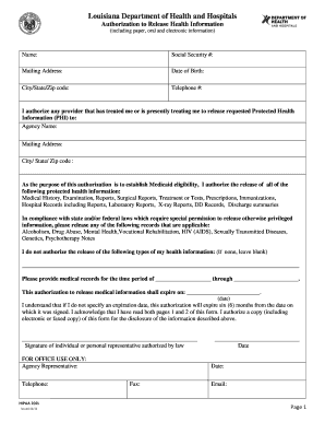 HIPAA Release Form Louisiana