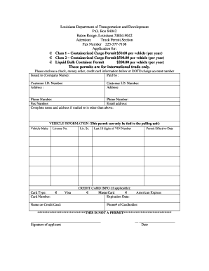 Get and Sign Class 1 Containerized Cargo Permit Form 