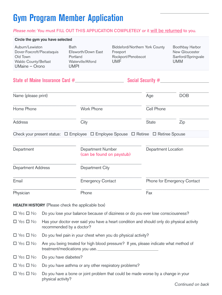 Gym Form Format