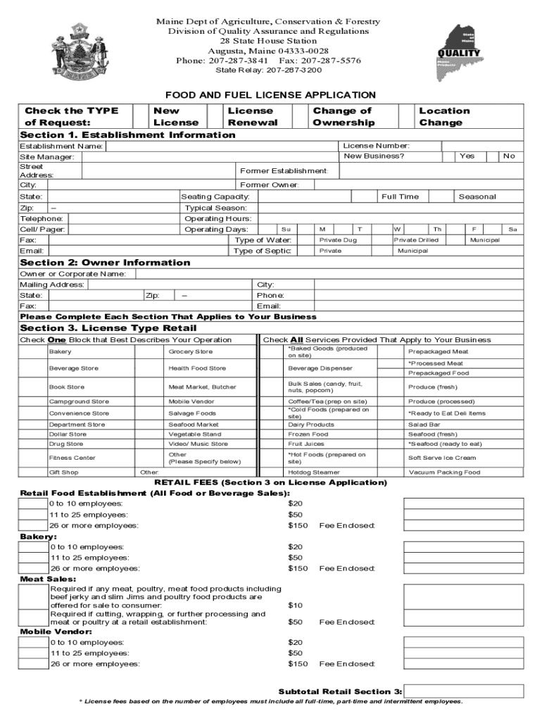 Maine Food Application  Form