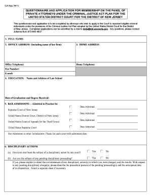 CJA Panel Application Form Federal Public Defender&amp;#39;s Office Njd Uscourts