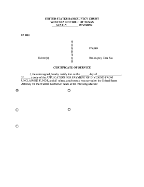 Texas Certificate of Service  Form