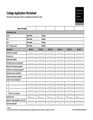 College Application Worksheet  Form