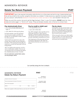 PV47, Estate Tax Return Payment Voucher Minnesota Department Revenue State Mn  Form