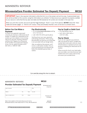 MC10, MinnesotaCare Provider Estimated Tax Payment Voucher Revenue State Mn  Form