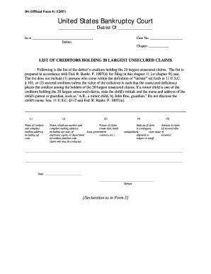 Form 4 20 Largest Unsecured Creditors Wiwb Uscourts