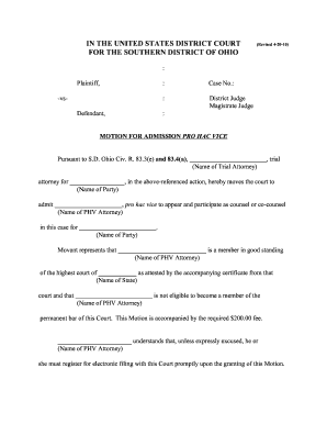 Pro Hac Vice  Form