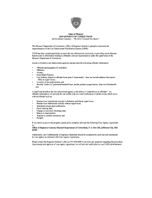 Missouri Department of Corrections Law Enforcement Notification System Form