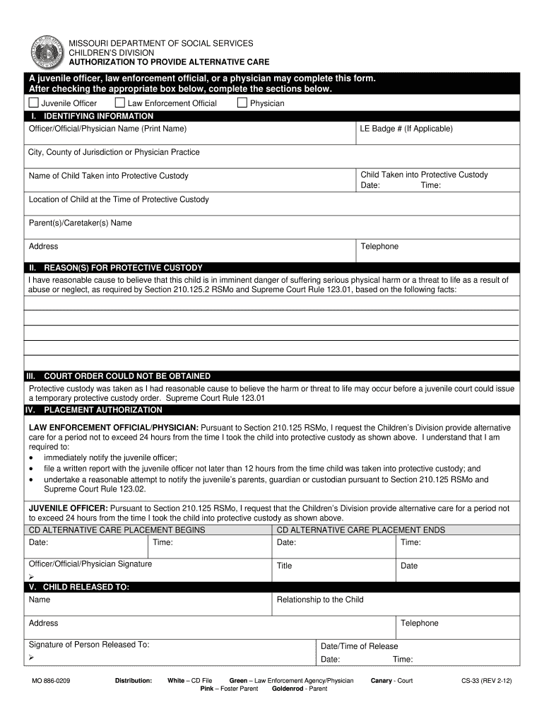 Form 33 Missouri Children&#039;s Division