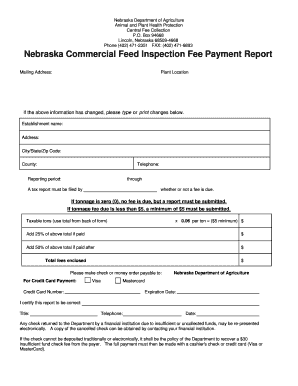 Nebraska Commercial Feed Inspection Fee Payment Report  Form