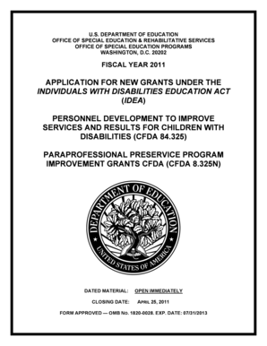 FY Application for the Personnel Development to Improve Services and Results for Children with Disabilities Program CFDA 84 325   Form