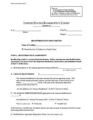 What is a Reaffirmation Agreement? United States Bankruptcy  Form