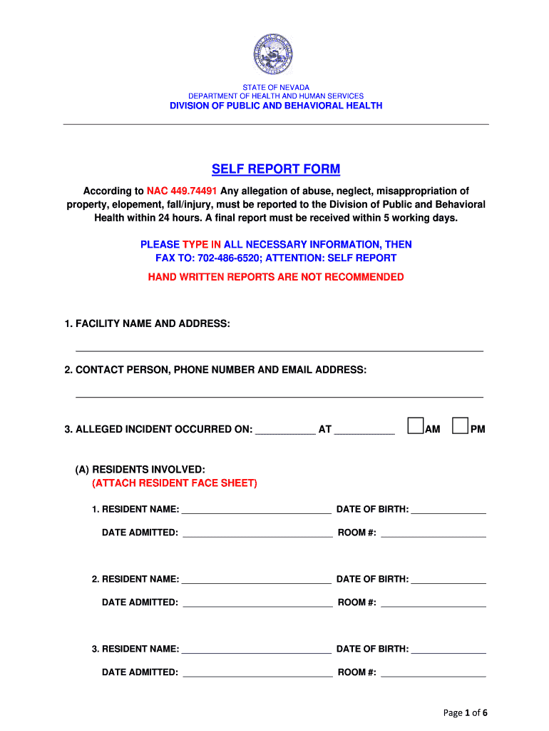 Get and Sign Nevada Self Report  Form