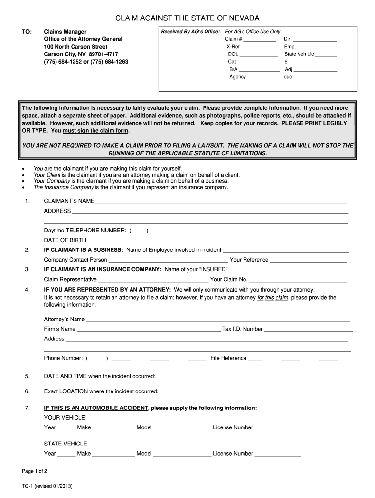 TC1 Claim Form Revised DOC 2013