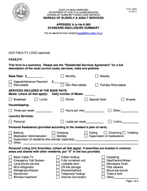 Standard Disclosure Form New Hampshire Department of Health
